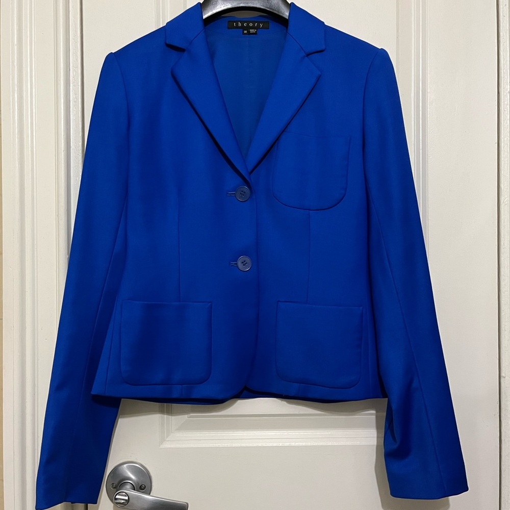 Theory Royal Blue Nillian Wool Blend Blazer Sz 00